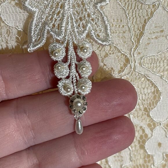 Rare Vintage Léger Ivory Lace Bodycon Dress Square Neckline Women's Size 11/12 - Picture 4 of 12